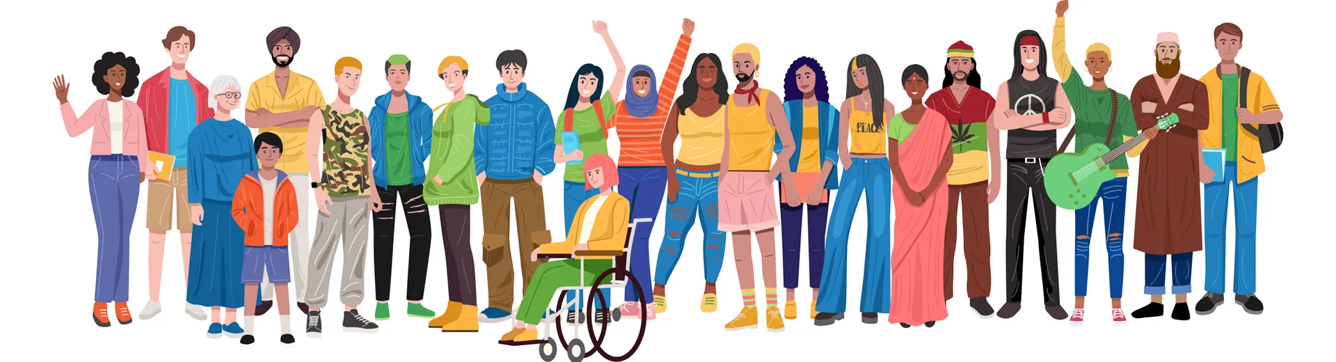 Verteilseite Gleichberechtigung und Vielfalt - Illustration Gruppe