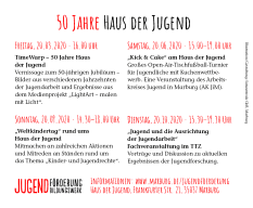 Eine Auflistung der Veranstaltungen  zu 50 Jahre Haus der Jugend. © Universitätsstadt Marburg