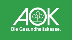 Das Logo der AOK Hessen. Die drei Buchstaben AOK in weiß auf grünem Grund und darunter der Schriftzug Die Gesundheitskasse © Universitätsstadt Marburg - AOK