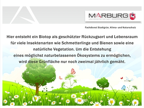 Hinweisschild Biotop © Universitätsstadt Marburg, Fachdienst Stadtgrün