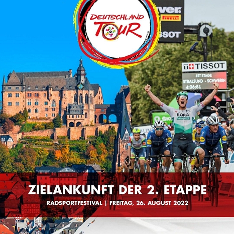 Die zweite Etappe der Deutschland Tour startete am 30. August 2019 in der Biegenstraße. Am 26. August 2022 ist Marburg Zielankunft der zweiten Etappe. © Deutschland Tour