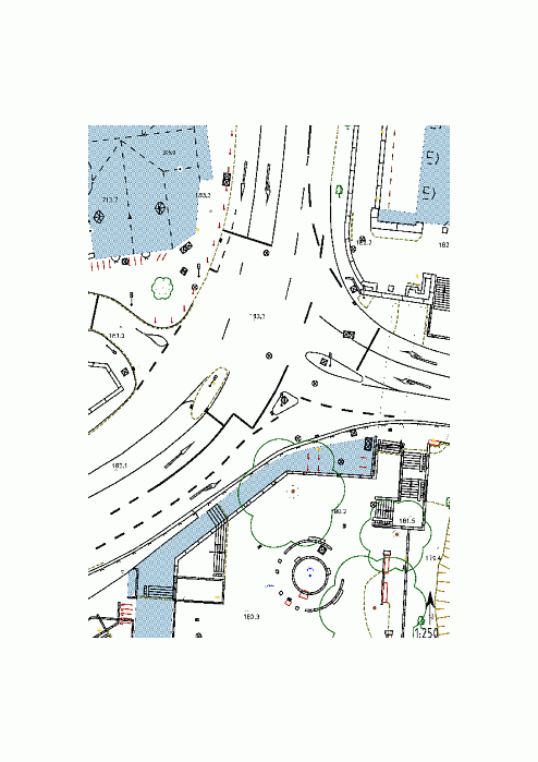 Digitale topographische Stadtkarte, Ansicht von oben auf den Rudolphsplatz&nbsp;&copy;&nbsp;Universitätsstadt Marburg