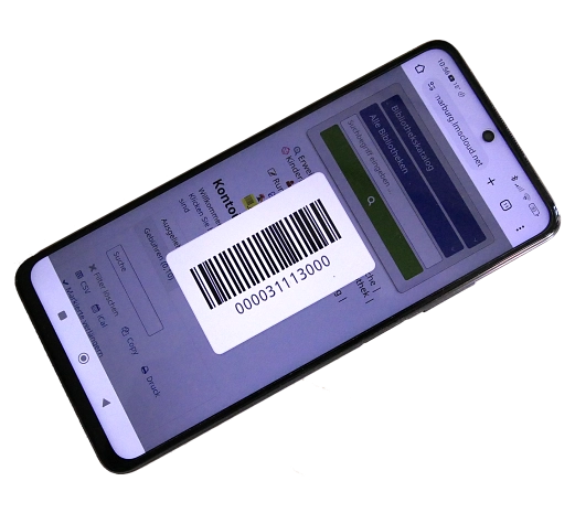 Digitaler Bibliotheksausweis Smartphone mit Anzeige des Bibliotheksausweises als Strichcode
