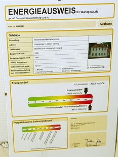 Energieausweis vor der Sanierung von Lingelgasse 13a © Universitätsstadt Marburg