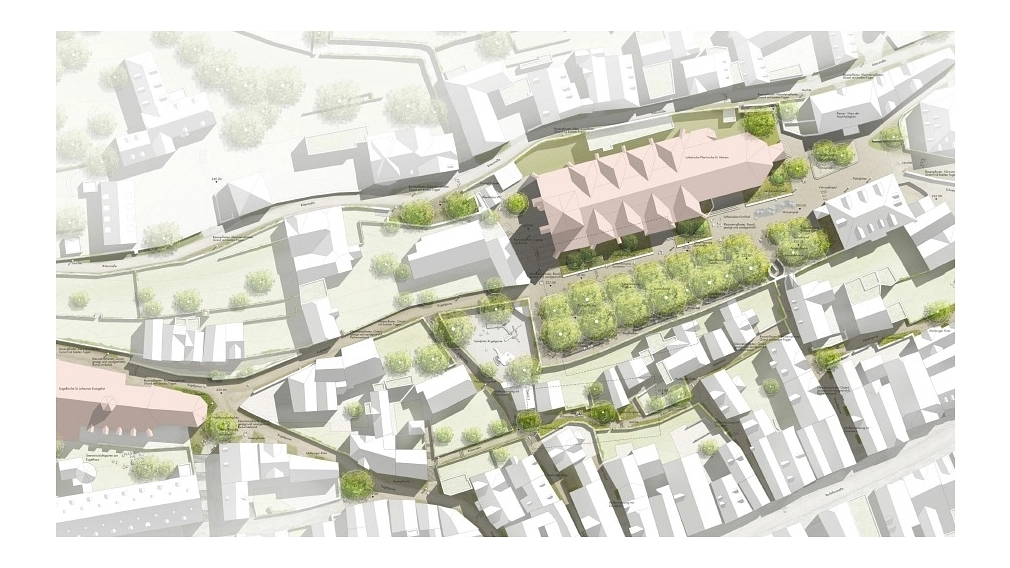 Entwurf zur klimagerechten Neugestaltung des Lutherischen Kirchhofs in der Marburger Oberstadt, Kartendarstellung, bbz Landschaftsarchitekten aus Berlin (1. Platz)