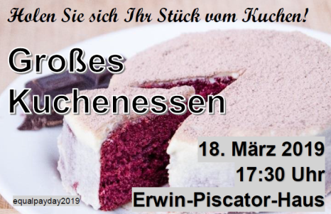 Ein großes Kuchenessen findet am Montag, 18. März, um 17.30 Uhr anlässlich des Equal Pay Days am Erwin-Piscator-Haus statt. © Stadt Marburg