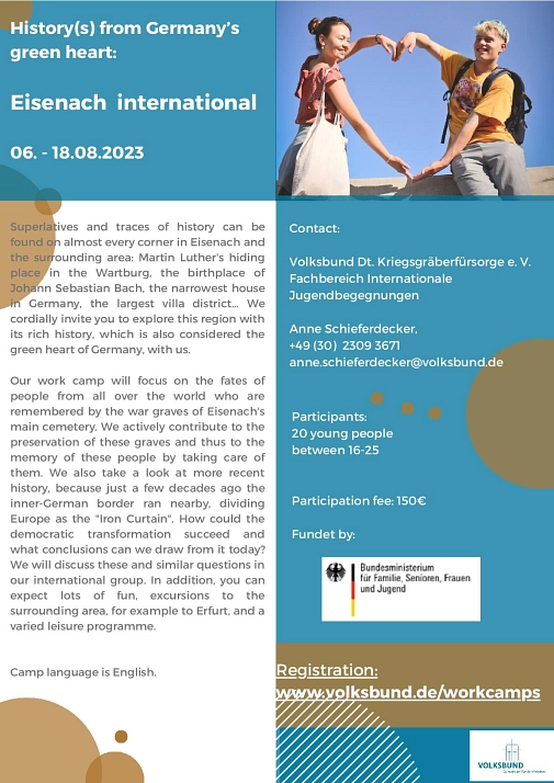 Flyer mit Informationen über das work camp. Die Informationen sind auch unter dem Link hinterlegt, den Sie im Text finden.&nbsp;&copy;&nbsp;Volksbund Dt. Kriegsgräberfürsorge e. V.