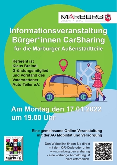 Flyer zur Informationsveranstaltung Bürger*innen CarSharing © Universitätsstadt Marburg