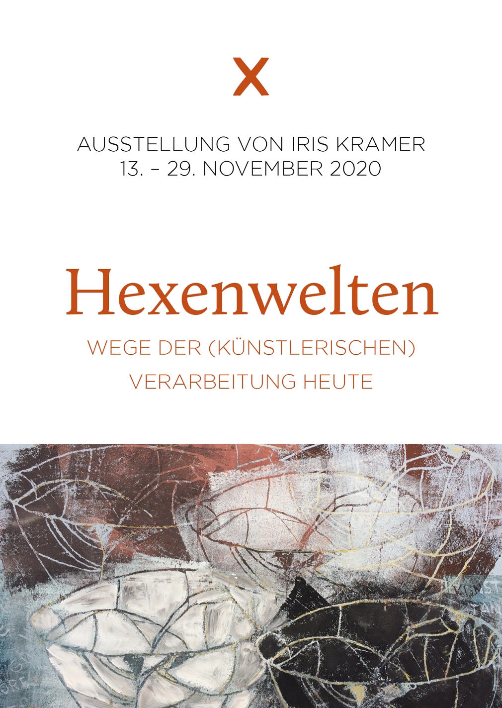 Hexenwelten. Wege der künstlerischen Verarbeitung. Mischtechnik, Acryl und Montage von Iris Kramer.  Ausstellungsflyer web-Version&nbsp;&copy;&nbsp;Mirjam Klein