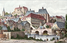 Historische Zeichnung, Blick auf die Altstadt mit Dominikanerkloster und Herrenmühle © G.G. Lange