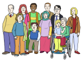 Menschen mit und ohne Beeinträchtigungen © Lebenshilfe für Menschen mit geistiger Behinderung Bremen e.V.
Illustrator Stefan Albers.