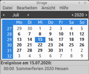 Ein Screenshot von einem Kalender und dem Monat Juli 2020, als "Ereignisse" sind die Sommerferien genannt.
