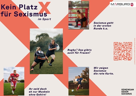 Fotos von Sportler*innen mit Zitaten gegen Sexismus © Universitätsstadt Marburg