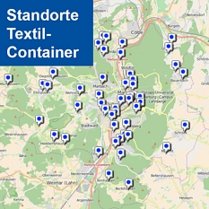 Karte der Textilsammelcontainer in Marburg © Universitätsstadt Marburg
Fachdienst Umwelt, Fairer Handel, Abfallwirtschaft