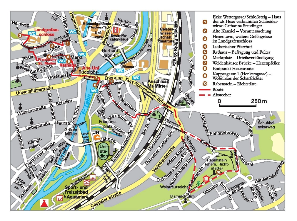 Die Hexenroute und alle Stationen des dazugehörigen Audioguides auf einer Karte&nbsp;&copy;&nbsp;Dr. Lutz Münzer