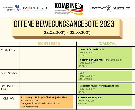 KOMBINE Offene Bewegungsangebote 2023 © Universitätsstadt Marburg