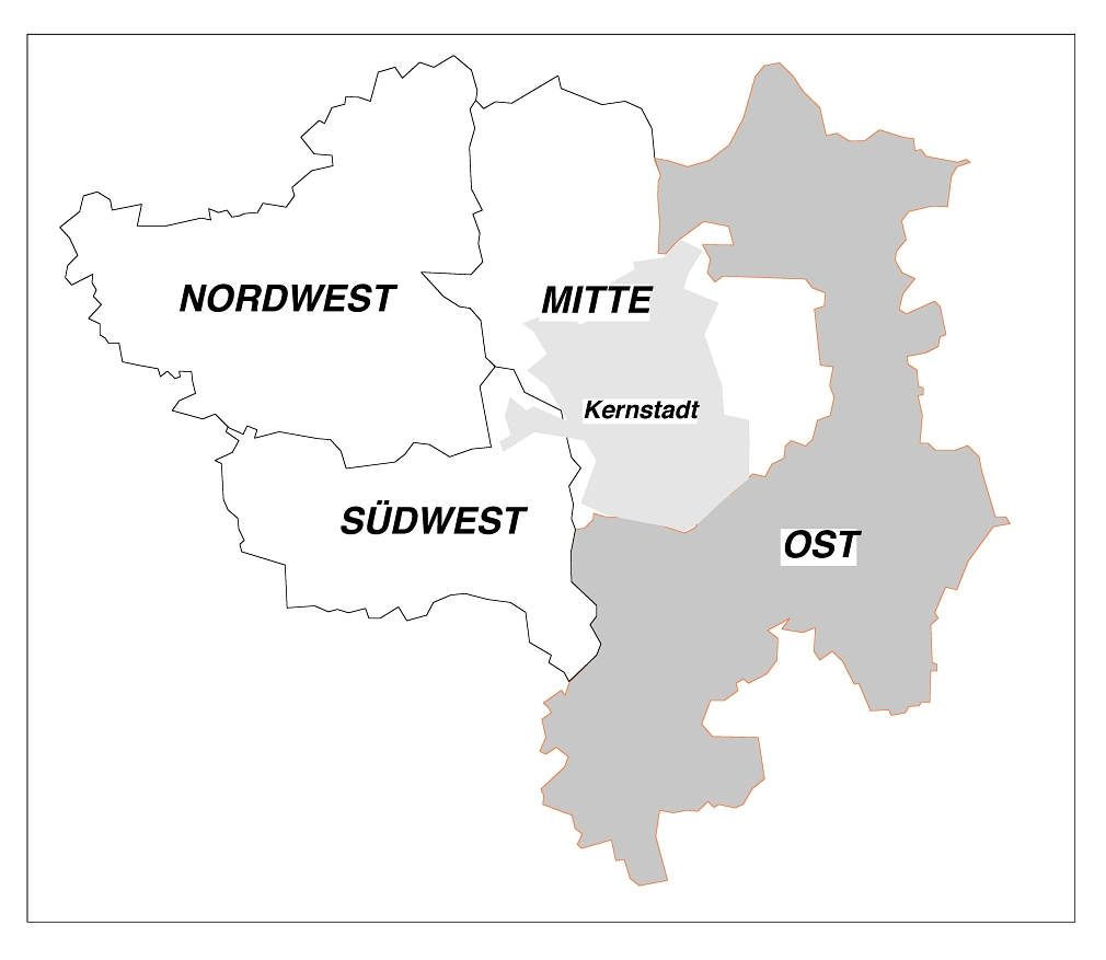 Lageplan Landschaftsplan Ost Lageplan zu Anordnung der Landschaftspläne der Universitätsstadt Marburg, Geltungsbereich des Landschaftsplanes Ost © Universitätsstadt Marburg