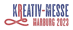 Zu sehen ist das Logo der Kreativ-Messe Marburg 2023 in Optik einer Stempelung © satzzentrale Marburg