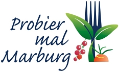 Das Logo mit einer Gabel und Obst, Gemüse sowie Kräutern zeigt an, was essbar ist. © Stadt Marburg