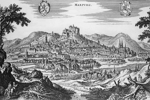 Merian-Ansicht von Marburg 1646 Merian-Ansicht von Marburg 1646 - vom Ortenberg gesehen