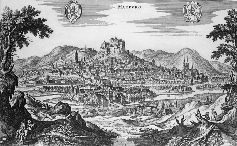 Merian-Ansicht von Marburg 1646 - vom Ortenberg gesehen © Universitätsstadt Marburg