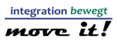 Das Logo zum Integrationswettbewerb move it! Oben der Schriftzug integration bewegt, darunter eine Linie und unten der Schriftzug move it! © Universitätsstadt Marburg