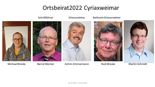 Ortsbeirat2022alle Mitglieder Ortsbeirat2022alle Mitglieder in Cyriaxweimar © Bernd Weimer