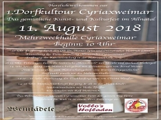 Plakat 1. Dorfkulturtour in Cyriaxweimar am11.Aug.2018 © Immi Griesel