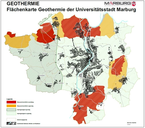 Potenzial Geothermie Flächenkarte Potenzial Geothermie Flächenkarte vom Stadtgebiet Marburg © Universitätsstadt Marburg