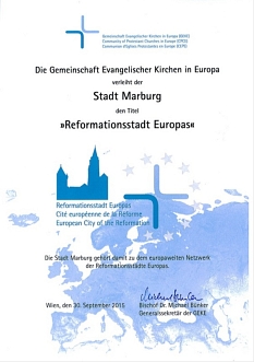 Zur „Reformationsstadt Europas“ wurde die Universitätsstadt Marburg ernannt. © Gemeinschaft Evangelischer Kirchen in Europa