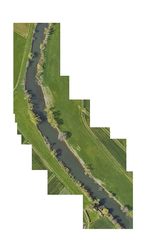 Luftbild des Lahnabschnitts vor der Renaturierungsmaßnahme&nbsp;&copy;&nbsp;Lovion Orthophoto 2019