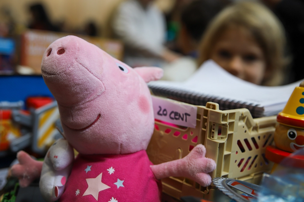 Das Bild zeigt ein rosafarbenes Kuscheltier-Schwein.