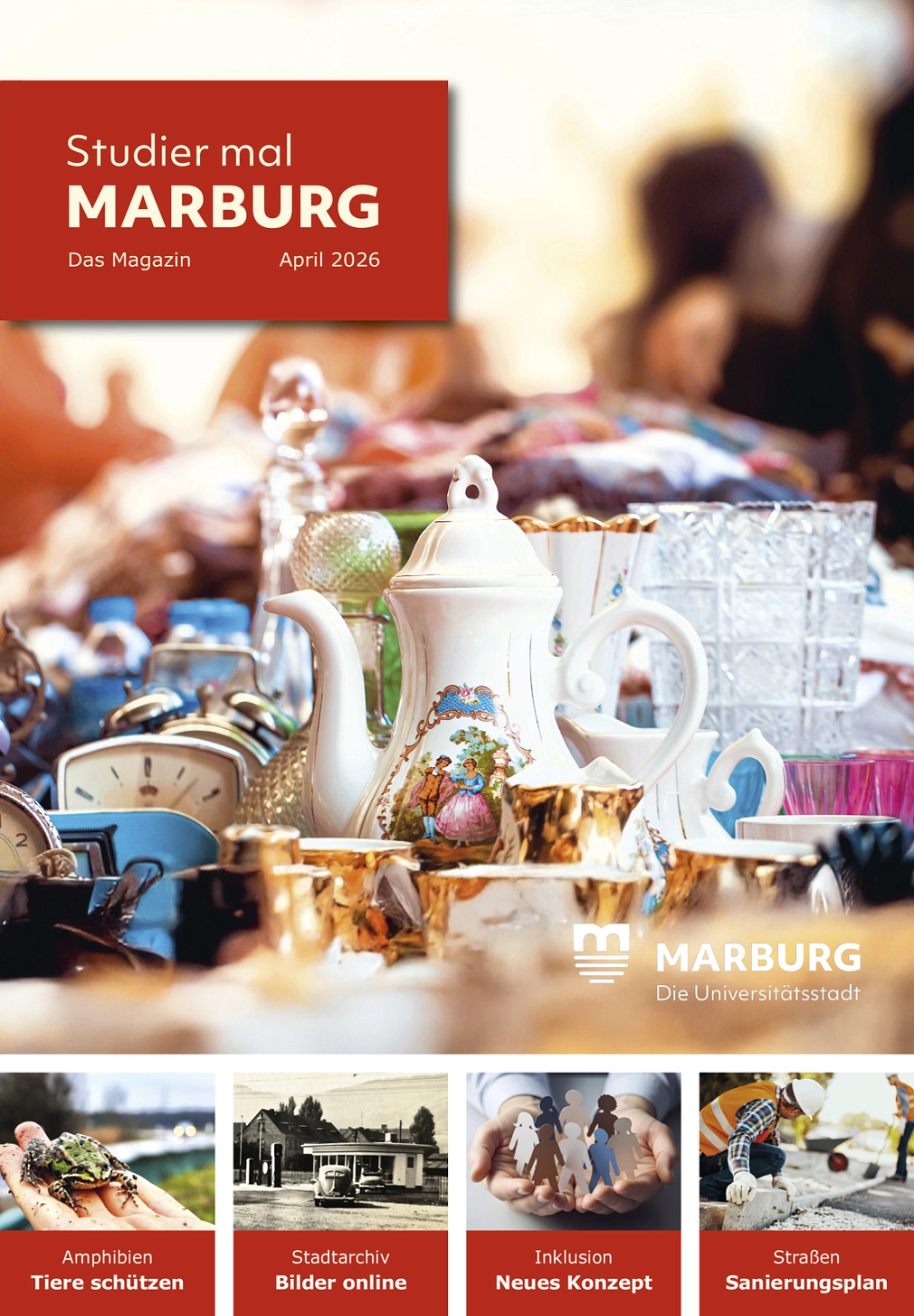Cover Stadtmagazin Studier mal Marburg, zeigt einen Flohmarkt und steht für das Markttreiben beim Marburger Frühling&nbsp;&copy;&nbsp;Universitätsstadt Marburg