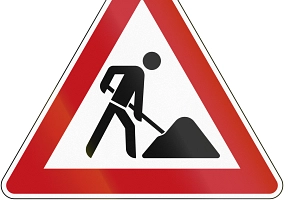 Symbolbild-Baustelle-Bauarbeiten-Schild-iStock-530225397.jpg Baustelle: Deutsches Schild für Bauarbeiten.