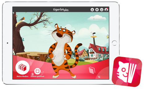 Tablet mit dem Bild eines Tigers auf dem Bildschirm © tigerbooks © TigerMedia