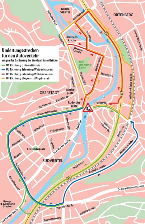 Umleitung für den motorisierten Verkehr © Universitätsstadt Marburg