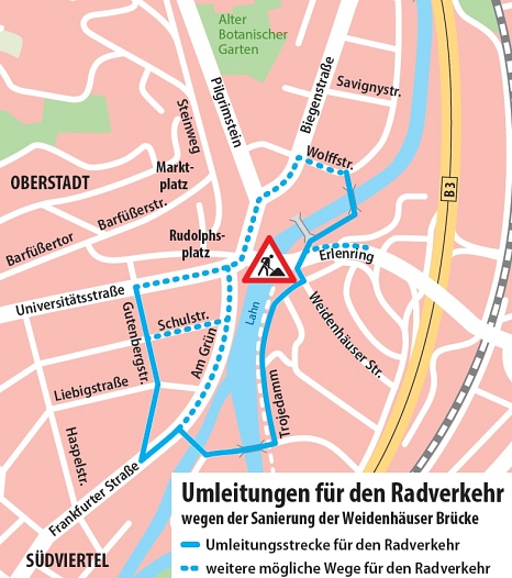 Umleitungen für den Radverkehr © Universitätsstadt Marburg