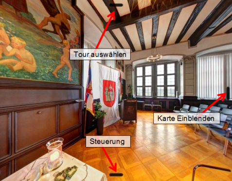 Veranschaulichung Steuerung virtuelle Tour © Universitätsstadt Marburg