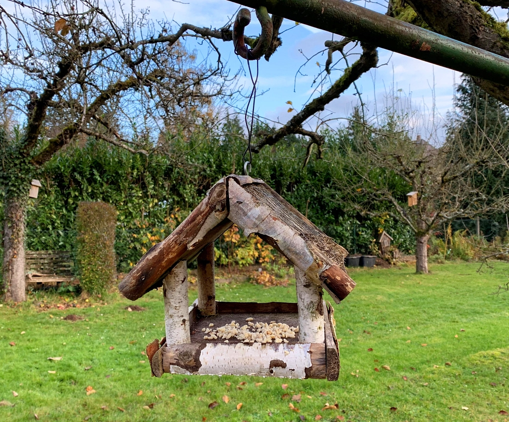 Vogelhaus mit Futter.