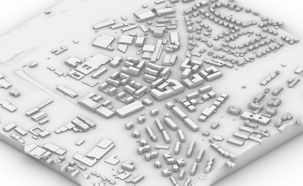 Das Modell des Planungsbüros ebene4 gewährt den Blick auf das Temmler-Areal von Südosten aus. Es handelt sich um die sogenannte Vorzugsvariante.&nbsp;&copy;&nbsp;Planungsbüro ebene4