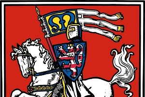 Wappen der Universitätsstadt Marburg Das Wappen der Universitätsstadt Marburg in Rot zeigt den hessischen Landgrafen gepanzert mit Topfhelm und blauem Waffenrock auf einem weißem Ross. In der rechten Hand hält er eine dreilätzige Fahne mit einem blauen gotischen M, in der linken den hessischen Löwenschild.