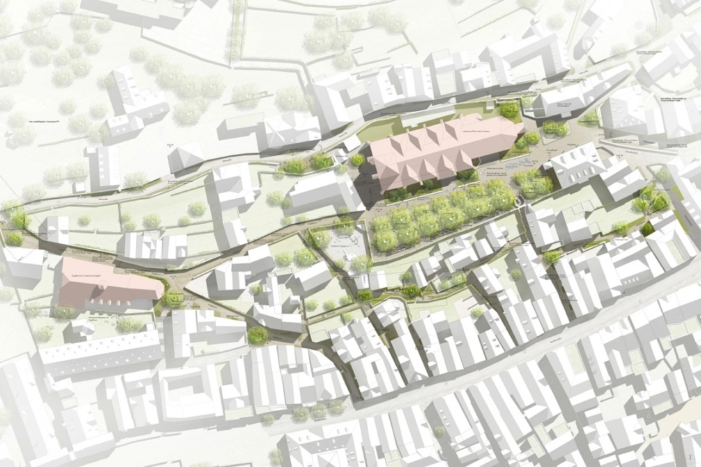 Entwurf zur klimagerechten Neugestaltung des Lutherischen Kirchhofs in der Marburger Oberstadt, Kartendarstellung, bbz Landschaftsarchitekten aus Berlin (1. Platz)&nbsp;&copy;&nbsp;Büro bbz Landschaftsarchitekten, Berlin