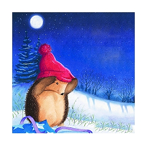 Der kleine Igel mit der roten Mütze inmitten einer Schneelandschaft<br />(© Brunnen Verlag)